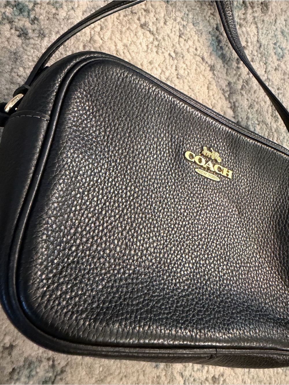 Coach Black Pebbled Leather Crossbody Camera Crossbody Bag with Gold Zipper